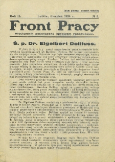 Front Pracy : miesięcznik poświęcony sprawom robotniczym R. 2 (1934) nr 8