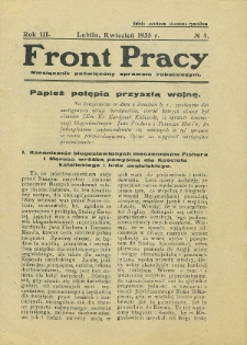 Front Pracy : miesięcznik poświęcony sprawom robotniczym R. 3 (1935) nr 4