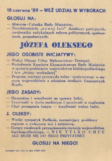 Ulotka wyborcza kandydata na posła Józefa Oleksego