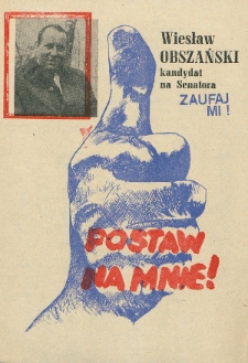 Ulotka wyborcza kandydata na senatora Wiesława Obszańskiego