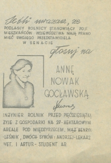 Ulotka wyborcza kandydatki do Senatu Anny Nowak-Gocławskiej