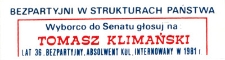 Ulotka wyborcza kandydata na senatora Tomasza Klimańskiego