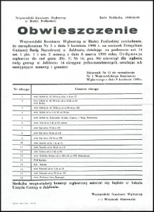 Obwieszczenie Wojewódzkiego Komisarza Wyborczego w Białej Podlaskiej o utworzeniu 18 okręgów jednomandatowych dla wyboru rady gminy w Jabłoniu