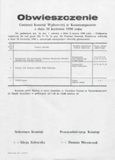 Obwieszczenie Gminnej Komisji Wyborczej w Konstantynowie z dn. 20 kwietnia 1990 o utworzeniu obwodow głosowania w gminie