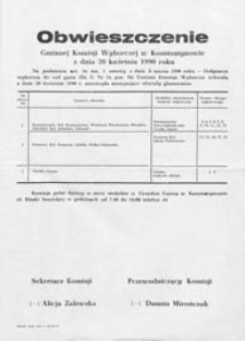 Obwieszczenie Gminnej Komisji Wyborczej w Konstantynowie z dn. 20 kwietnia 1990 o utworzeniu obwodow głosowania w gminie