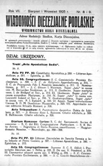 Wiadomości Diecezjalne Podlaskie R. 7 (1925) nr 8-9