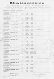 Obwieszczenie Gminnej Komisji Wyborczej w Sosnówce z dn. 27 kwietnia 1990 o kandydatach na radnych do rady gminy