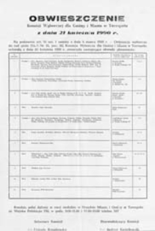 Obwieszczenie Komisji Wyborczej dla Miasta i Gminy w Terespolu z dn. 21 kwietnia 1990 o utworzeniu obwodów głosowania