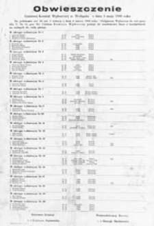 Obwieszczenie Gminnej Komisji Wyborczej w Wohyniu z dn. 3 maja 1990 o kandydatach na radnych do rady gminy