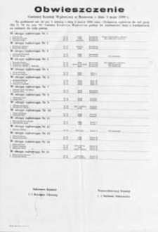 Obwieszczenie Gminnej Komisji Wyborczej w Rossoszu z dn. 3 maja 1990 roku o kandydatach na radnych do rady gminy