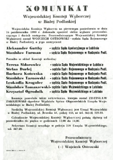 Komunikat Wojewódzkiej Komisji Wyborczej w Białej Podlaskiej z dnia 16 października 1990 roku o składzie komisji w wyborach Prezydenta Rzeczypospolitej Polskiej