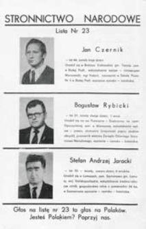 Ulotka wyborcza kandydatów do Sejmu 1991 r. z listy nr 23 Stronnictwa Narodowego w okręgu wyborczym bialskopodlasko-siedleckim