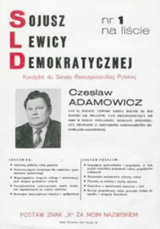 Ulotka wyborcza kandydata na senatora Czesława Adamowicza