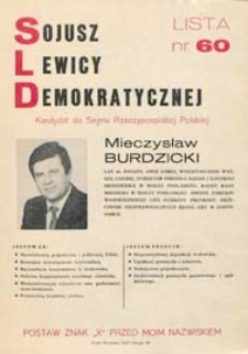 Ulotka wyborcza kandydata na posła Mieczysława Burdzickiego