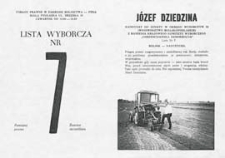 Ulotka wyborcza kandydata na senatora Józefa Dziedziny