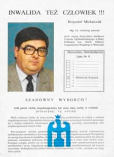 Ulotka wyborcza kandydata na posła z listy nr 8 Stronnictwa Demokratycznego w okręgu siedlecko-bialskopodlaskim Krzysztofa Michalczuka