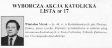 Ulotka wyborcza kandydata na posła "Wyborczej Akcji Katolickiej" - Władysława Miciuka