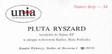 Ulotka wyborcza kandydata na posła Komitetu Wyborczego Unii Demokratycznej w okręgu siedlecko-bialskopodlaskim - Ryszarda Pluty