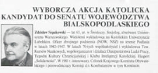 Ulotka wyborcza kandydata na senatora Komitetu Wyborczego "Wyborcza Akcja Katolicka" - Zdzisława Szpakowskiego