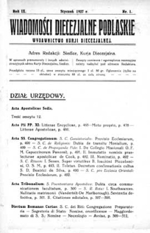 Wiadomości Diecezjalne Podlaskie R. 9 (1927) nr 1