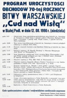Program uroczystości obchodów 70-tej rocznicy Bitwy Warszawskiej "Cud nad Wisłą" w Białej Podlaskiej w dn. 12.08. 1990 r.