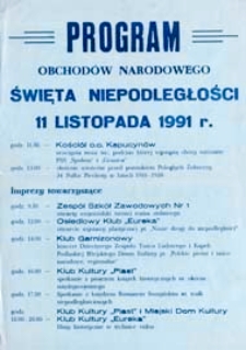 Program obchodów Święta Odzyskania Niepodległości w 1991 r. w Białej Podlaskiej