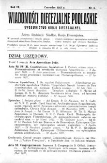 Wiadomości Diecezjalne Podlaskie R. 9 (1927) nr 6