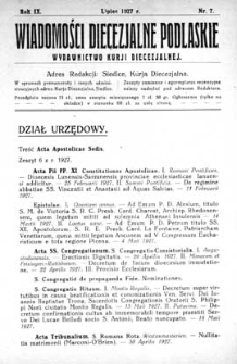 Wiadomości Diecezjalne Podlaskie R. 9 (1927) nr 7