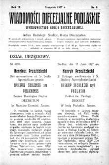 Wiadomości Diecezjalne Podlaskie R. 9 (1927) nr 8