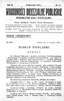 Wiadomości Diecezjalne Podlaskie R. 9 (1927) nr 10