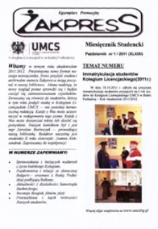 Żakpress : miesięcznik studencki R. 9 (2011) nr 1 (XLXIXI) październik