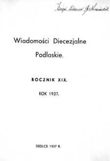 Wiadomości Diecezjalne Podlaskie R. 19 (1937) skorowidz