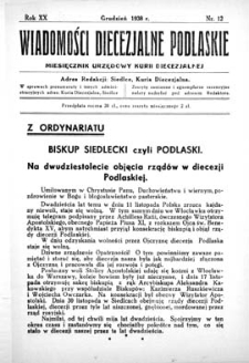 Wiadomości Diecezjalne Podlaskie R. 20 (1938) nr 12