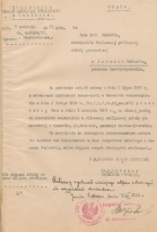 Odpis pisma o przeniesieniu Jana Makaruka z 7- klasowej szkoły powszechnej w Janowie Podlaskim na stanowisko nauczyciela 4-klasowej szkoły powszechnej w Komarnie