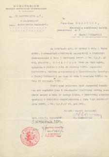 Pismo o powierzeniu Janowi Makarukowi od dnia 1 września 1938 r. czynności instruktora oświaty pozaszkolnej w Inspektoracie Szkolnym w Białej Podlaskiej aż do odwołania