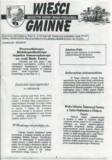 Wieści Gminne : biuletyn Urzędu Gminy w Białej Podlaskiej R. 2 (1996) nr 1