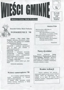 Wieści Gminne : biuletyn Urzędu Gminy w Białej Podlaskiej R. 4 (1998) nr 9