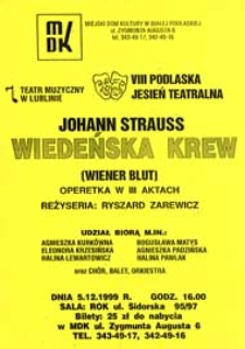 Operetka Johanna Straussa "Wiedeńska krew" : afisz