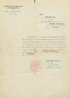 Nominacja Jana Makaruka na kierownika publicznej szkoły powszechnej III stopnia w Bialej Podlaskiej