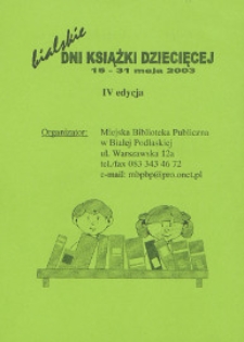 Ulotka : Bialskie Dni Książki Dziecięcej, 15-31 maja 2003