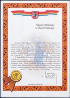 List gratulacyjny starosty bialskiego z okazji 70-lecia Miejskiej Biblioteki Publicznej w Białej Podlaskiej
