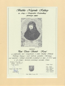 Bialska Nagroda Kultury im. Anny z Sanguszków Radziwiłłowej pierwszego stopnia przyznana Pani Teresie Stasiuk-Karaś za profesjonalizm, trud i zaangażowanie w rozwój Bialskiej Biblioteki Publicznej, integrację i rorwój środowiska czytelników i bibliotekarzy [...], 2013