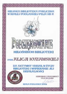 Druk ulotny : [Inc.:] Podziękowanie miłośnikom biblioteki [...] za aktywny udział w życiu biblioteki i wspieranie jej działalności, 2009