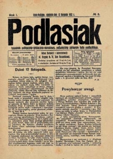 Podlasiak : tygodnik polityczno-społeczno-narodowy, poświęcony sprawom ludu podlaskiego R. 1(1922) nr 8