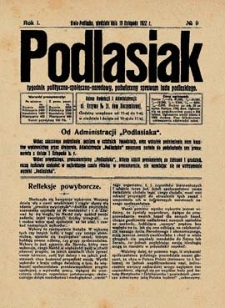 Podlasiak : tygodnik polityczno-społeczno-narodowy, poświęcony sprawom ludu podlaskiego R. 1(1922) nr 9