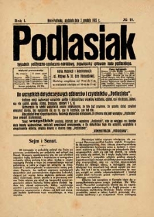 Podlasiak : tygodnik polityczno-społeczno-narodowy, poświęcony sprawom ludu podlaskiego R. 1(1922) nr 11