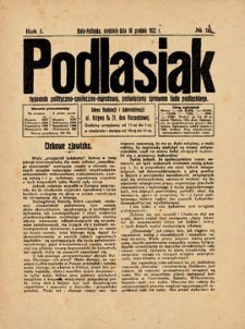 Podlasiak : tygodnik polityczno-społeczno-narodowy, poświęcony sprawom ludu podlaskiego R. 1(1922) nr 12