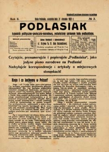 Podlasiak : tygodnik polityczno-społeczno-narodowy, poświęcony sprawom ludu podlaskiego R. 2 (1923) nr 3