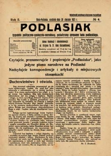 Podlasiak : tygodnik polityczno-społeczno-narodowy, poświęcony sprawom ludu podlaskiego R. 2 (1923) nr 4