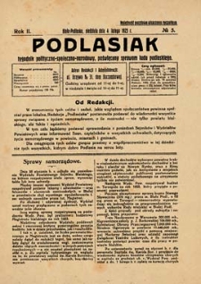 Podlasiak : tygodnik polityczno-społeczno-narodowy, poświęcony sprawom ludu podlaskiego R. 2 (1923) nr 5